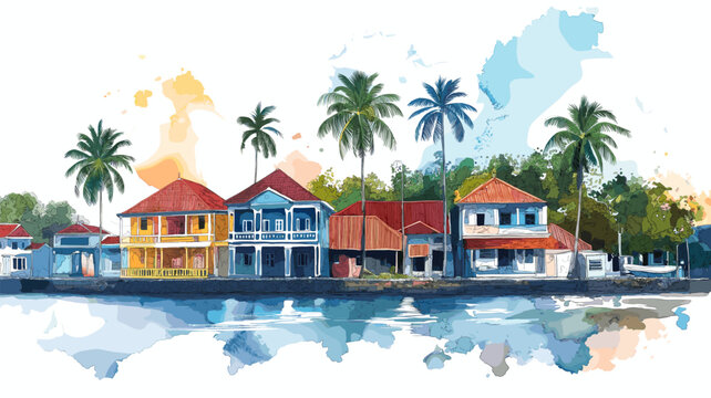 Paramaribo Historic Inner City. Paramaribo Historic Inner City hand drawn watercolor illustration