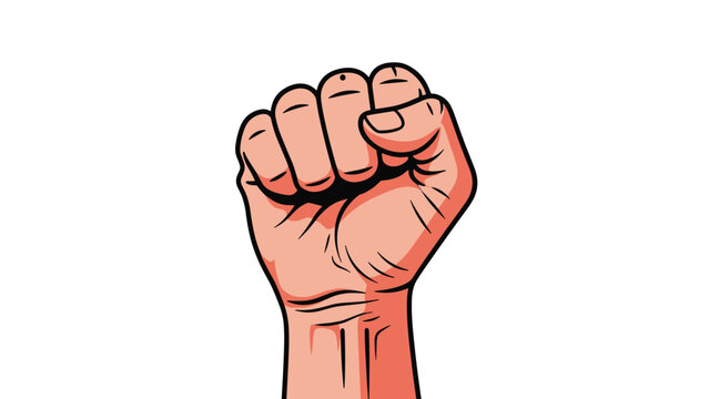 Detailed illustration of a clenched human fist held upright symbolizing strength, power, solidarity, and determination against a white background.