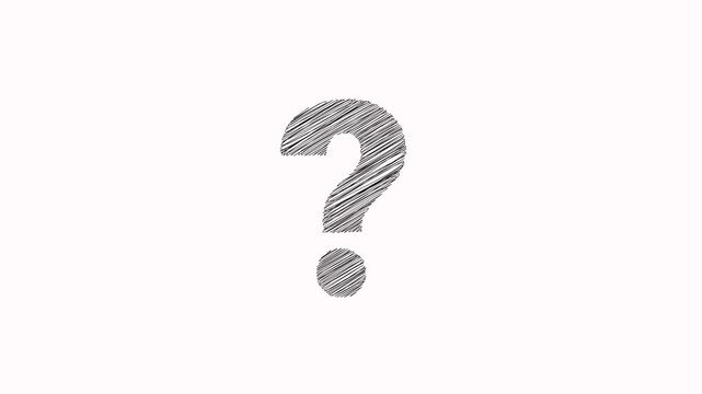 Hand drawn black scribble question mark animation on white background representing curiosity confusion uncertainty and FAQ concepts for educational videos and business presentations