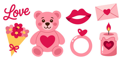 valentines day flat element vector set