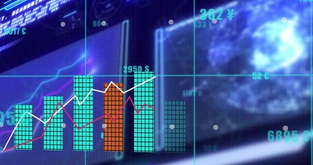 Naklejka premium Showing tiled bars tracking white-pink lines on tablet screen, with orange bar and currency labels