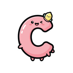 Cute Pink Worm with Glasses Vector Illustration