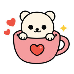 Cute bear pink cup heart cartoon kawaii happy love white background