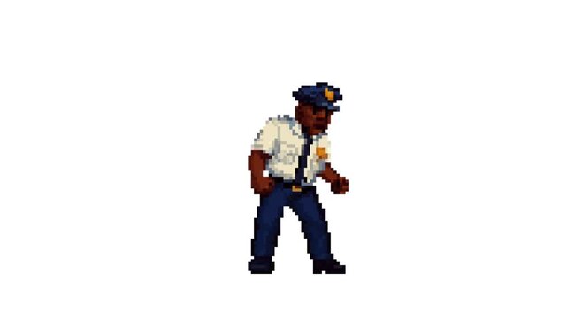 Police Fall and Get Up Animation 8bit Pixel Art Character