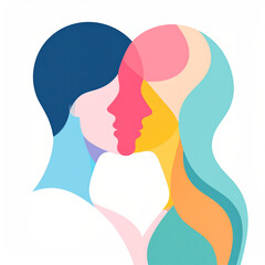 Dwa profile twarzy połączone kolorami - psychologia ilustracja