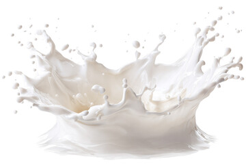 A milk splash, radiating outward from a central point, against a black background.  A creamy white liquid explodes in a symmetrical pattern, forming a crown-like shape. 