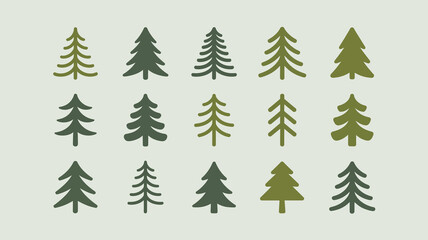 Fototapeta premium A grid arrangement showcases various stylized pine tree silhouettes in shades of green creating a minimalist forest pattern high quality professional detailed modern elegant stylish clean
