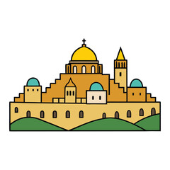 Fototapeta premium Ancient stone walls enclose Jerusalem’s Old City, where sacred sites, winding alleys, lively markets, and centuries of faith, culture, and history meet in timeless harmony. 