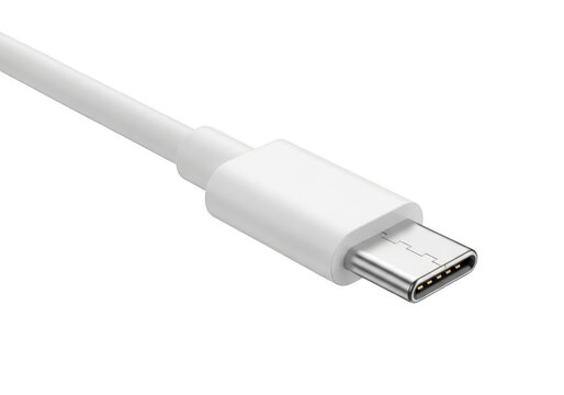 White usbc cable connector isolated on transparent background