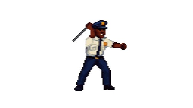 Police Triple Baton Strike Animation 8bit Pixel Art Character