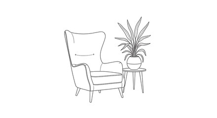 Fototapeta premium Wingback Chair with Potted Plant on Side Table