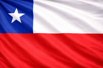 Naklejka premium Chile National Flag Waving in the Wind – Red White Blue Horizontal Fabric Background