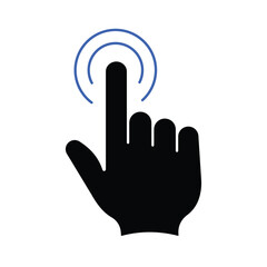 Obraz premium Hand Tap and Touch Screen Gesture Icon with Blue Signal for UI Design. 