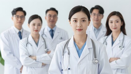 Fototapeta premium Group of doctors and nurses standing together in a show of solidarity and collaboration