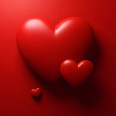 Three vibrant red hearts of various sizes elegantly displayed on a monochromatic background