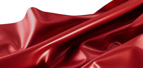 Close-up of beautiful red satin fabric with soft folds. Ideal for design, fashion, backgrounds and...