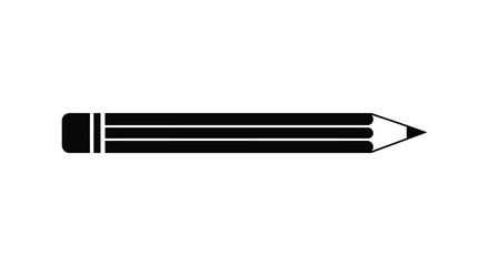 A stark black and white illustration depicts a classic wooden pencil lying horizontally presented as a striking silhouette high quality © Pvect02