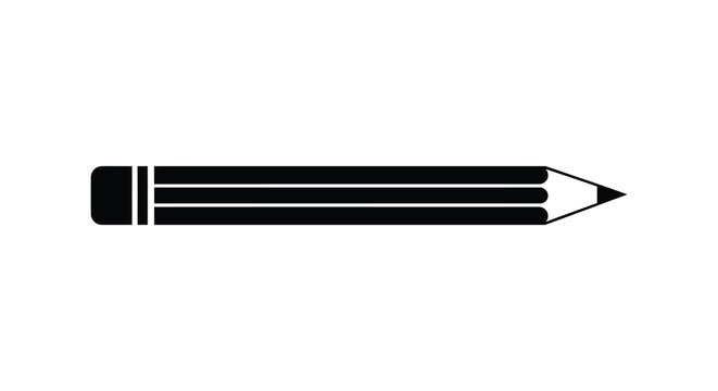 A stark black and white illustration depicts a classic wooden pencil lying horizontally presented as a striking silhouette high quality