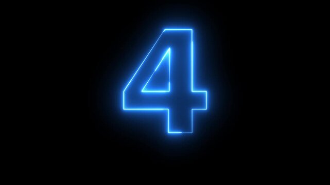 Neon blue color Number 4 text icon animation education mathematic digit count finance countdown icon sign symbol on black background 
