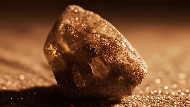 Rough Uncut Brown Gemstone Glimmering in Warm Light.