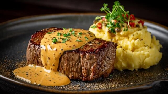 Steak mit Pfeffersauce & Kartoffelp&uuml;ree