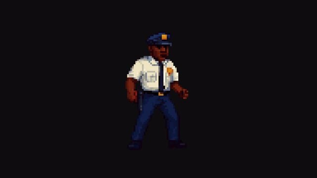 Police Shooting Animation 8bit Pixel Art Character with Transparent Background