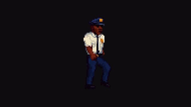 Police Walk Animation 8bit Pixel Art Character with Transparent Background with Transparent Background