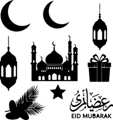 Set of mosque and Taj Mahal vector icons illustration
