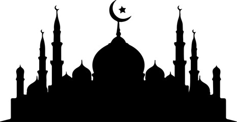 Silhouette of a mosque with dome and minaret against the sky