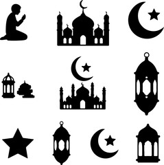 Taj Mahal vector icon set featuring architectural silhouettes and landmark illustrations suitable for travel and design projects