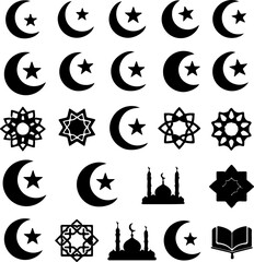 Set of vector icons of religious symbols and mosque illustration