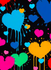 Bright multicolored blots in the form of abstract hearts