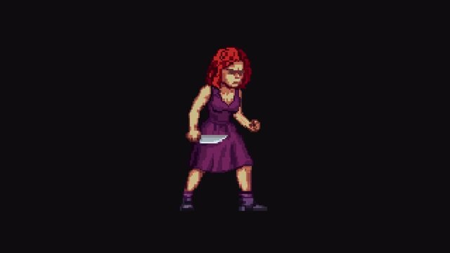 Lady Knife Idle Animation 8bit Pixel Art Character with Transparent Background