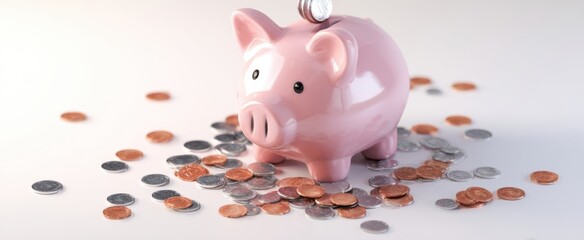 The Piggy Bank Surrounded by Scattered Coins Representing Personal Savings and Financial Planning