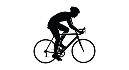 Obraz premium A dynamic depiction of a cyclist in motion leaning forward while riding a road bike presented as a silhouette