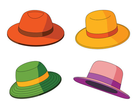 A colorful illustration of four different hats on a white background