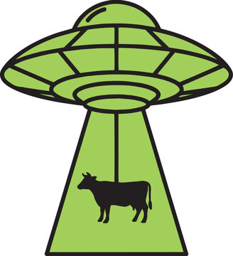 Playful UFO Cow Abduction Vector Icon