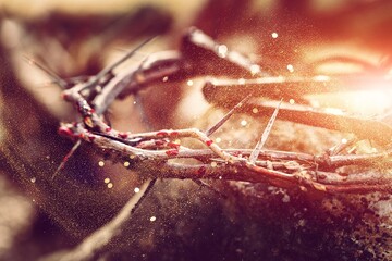 Wooden Crown on wooden cross with metal nails