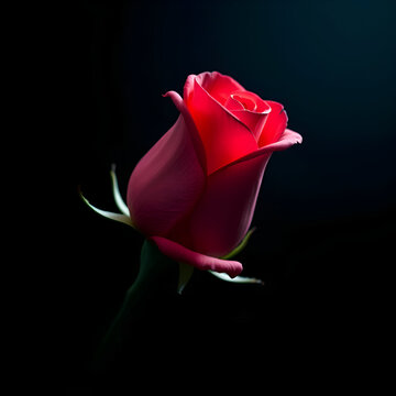 The perfect little red rose bud on black background. jpg, 20x20in, 6000x6000px, 300dpi