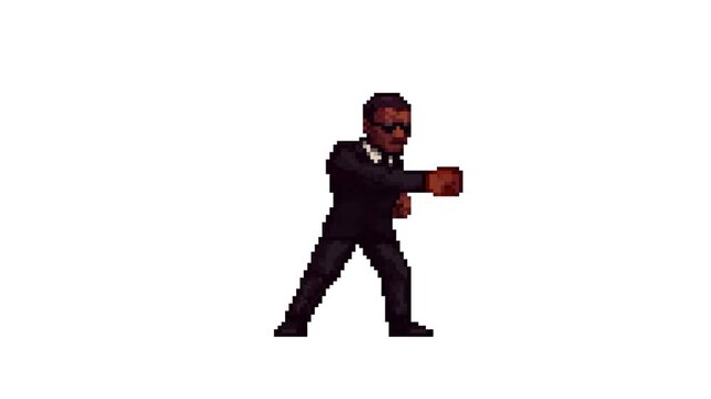 Agent Double Punch Attack Animation 8bit Pixel Art Character
