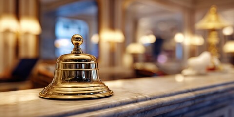 The Bell on a Luxurious Hotel Reception Desk with Warm Ambient Lighting