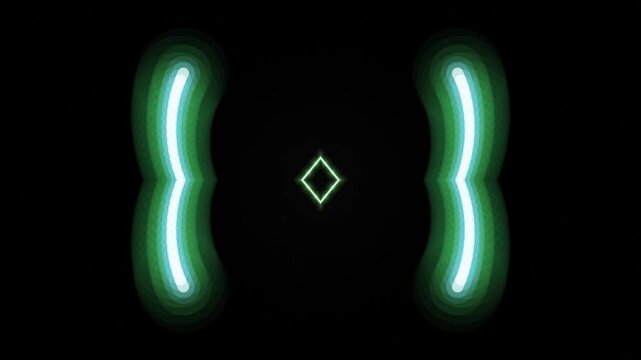 Neon Green Abstract Digital Brackets and Diamond Design on Black Background