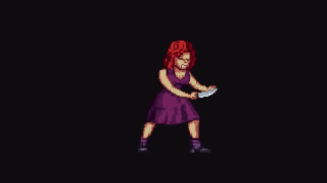 Lady Knife Triple Stab Attack Animation 8bit Pixel Art Character with Transparent Background