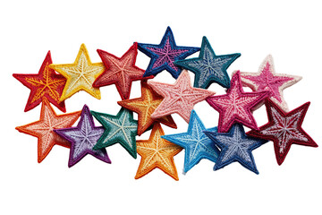 Obraz premium A cluster of colorful, embroidered star-shaped decorations