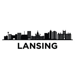 Obraz premium A black silhouette of the lansing skyline with city name below