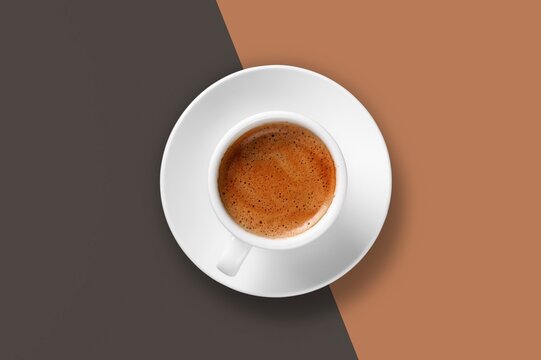 Black cappuccino coffee  in a white cup