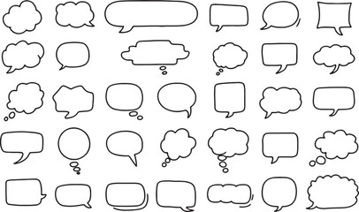 Fototapeta premium Hand Drawn Speech Bubble Line Icon Set for Chat, Comic and Message Design