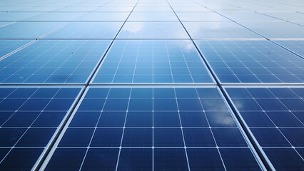 Rows of solar panels under blue sky