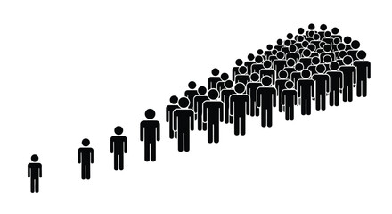 Abstract minimalist crowd or team of black silhouettes forming a hierarchical pyramid structure representing growth and leadership