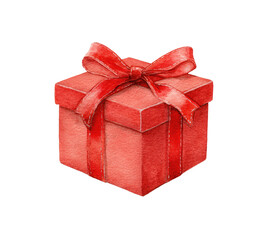 Obraz premium A vibrant red gift box, meticulously detailed with a large red ribbon bow